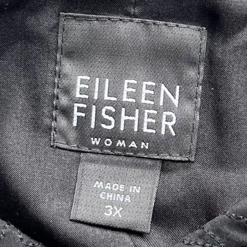 Eileen Fisher Quilted Stand Collar Silk Longline Open Jacket Womens 3X Black - Picture 11 of 12